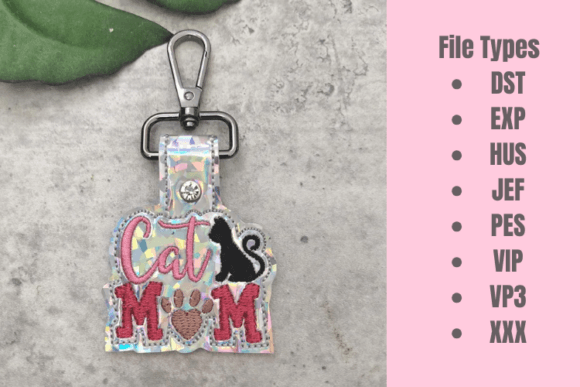 Cat Mom ITH Snap Tab Embroidery Design