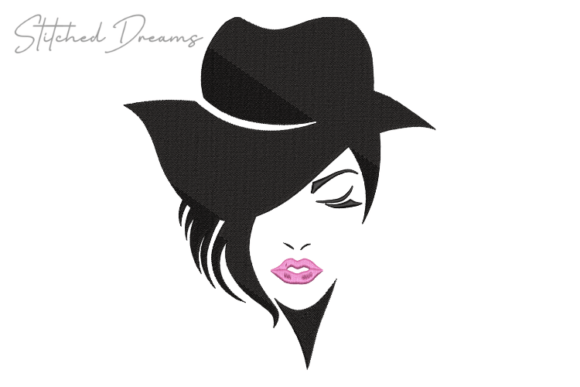 Elegant Woman with Hat Embroidery Design